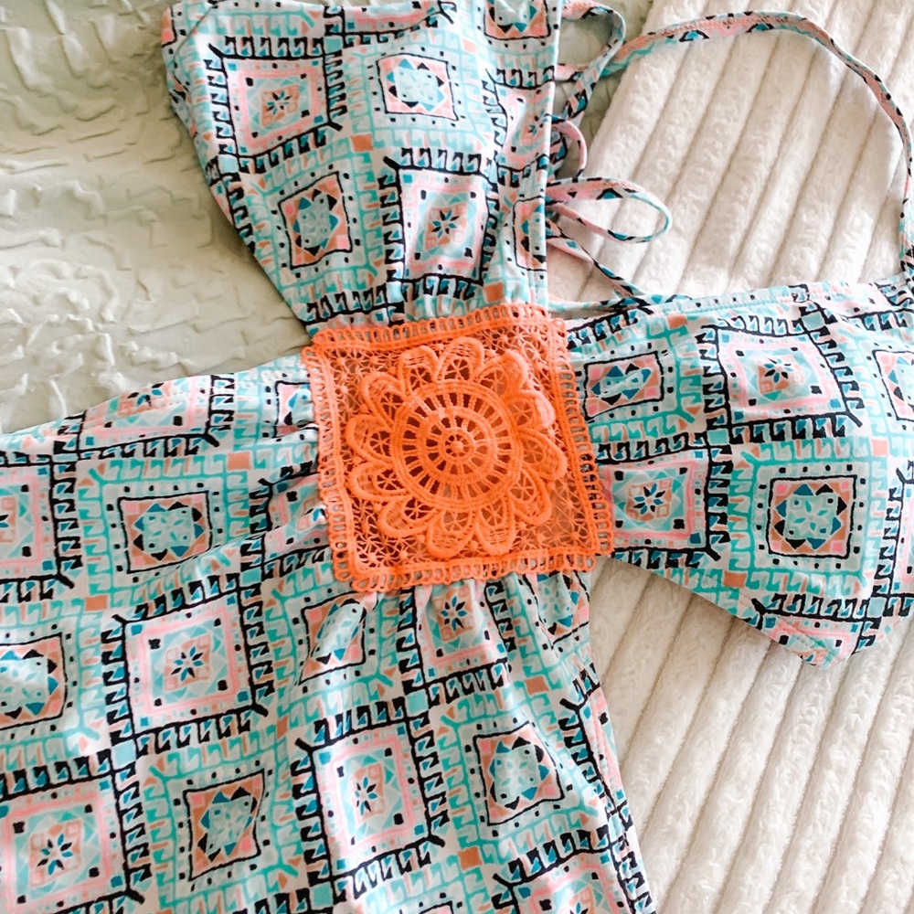 3/$25 Teal & Coral Cut Out Swimsuit